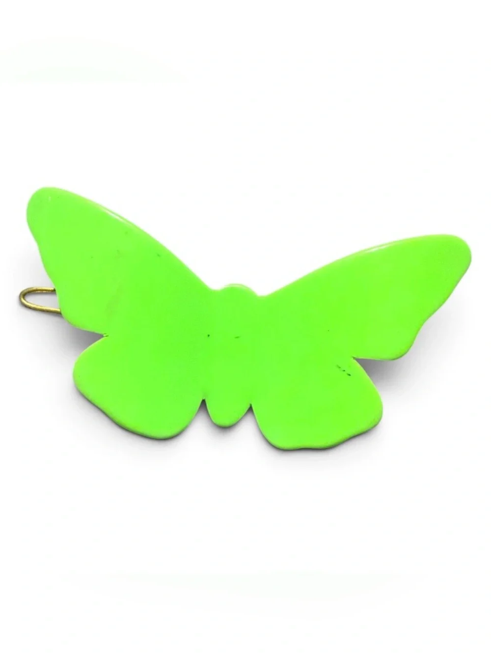Vintage Butterfly Shaped French Barrette in Neon Green with Wire Back Clip, 2.5”